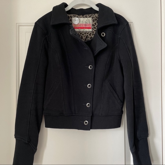 Free People Black Button Up Sweatshirt Jacket - Picture 2 of 7